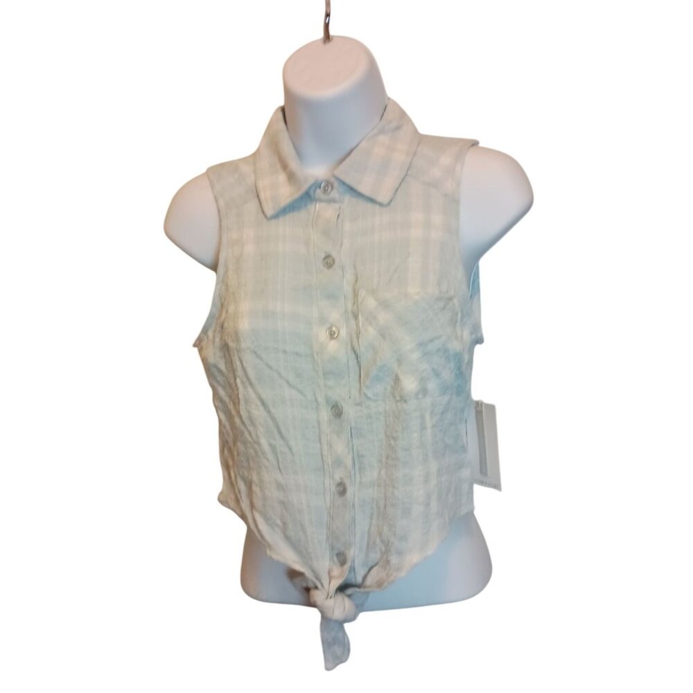 Ultra Flirt Women's Collared Plaid Sleeveless Front Tie Top Shirt Sz. XS - Picture 3 of 8
